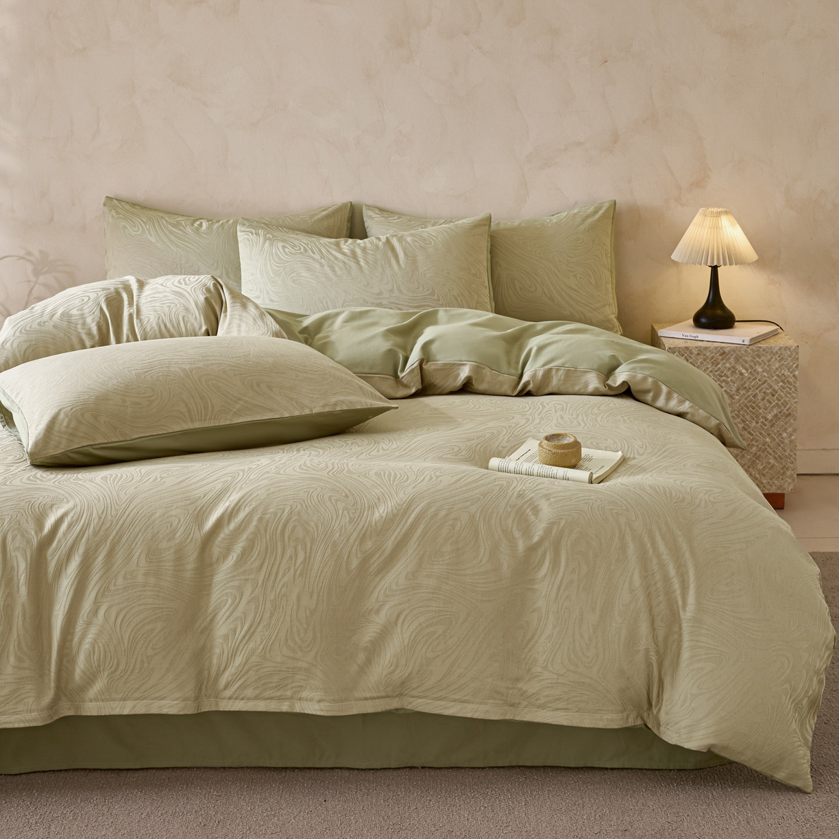 91家纺网 家纺一手货源 找家纺 雯雨家纺 2026新款全棉60s全棉提花四件套 翠川流纹