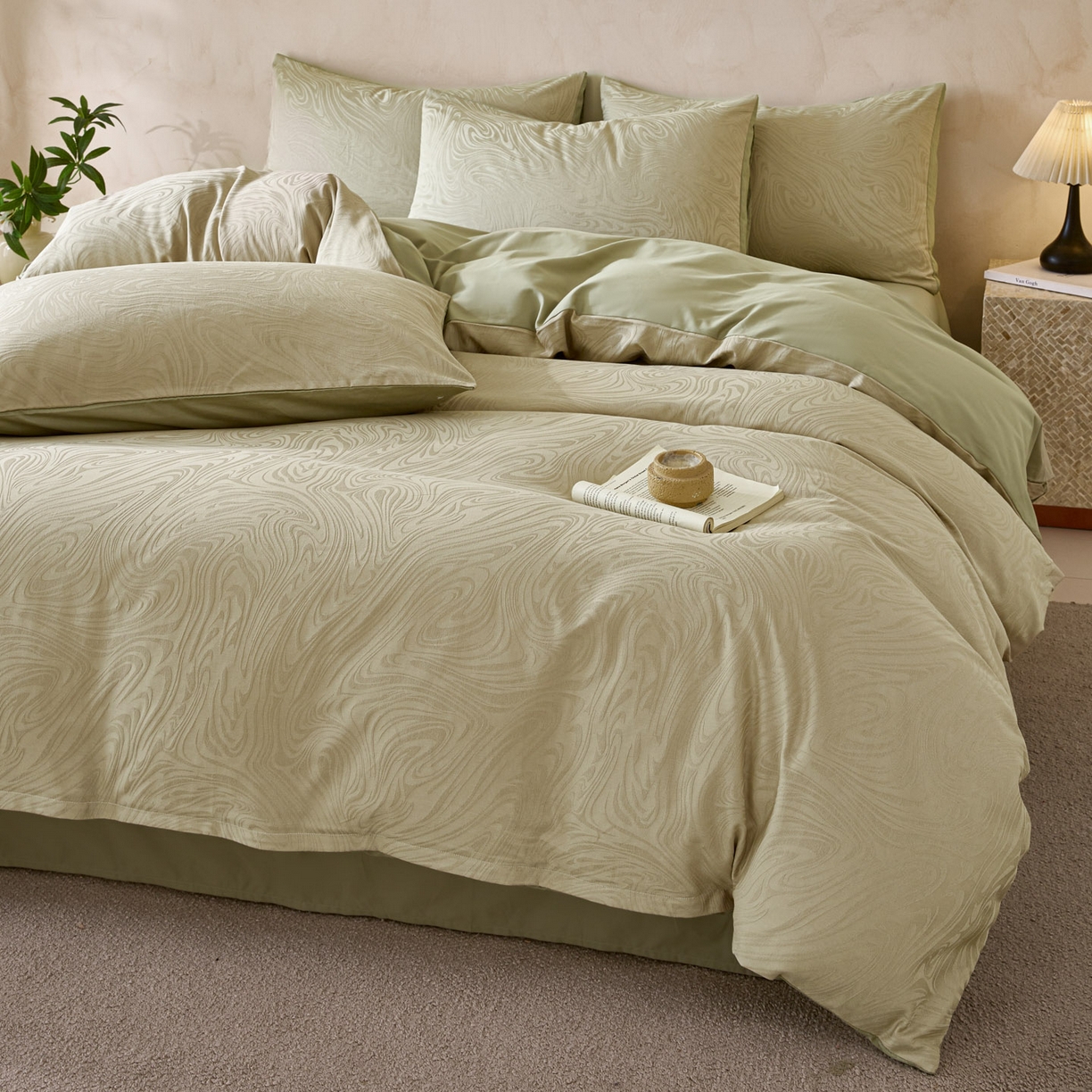 91家纺网 家纺一手货源 找家纺 雯雨家纺 2026新款全棉60s全棉提花四件套 翠川流纹