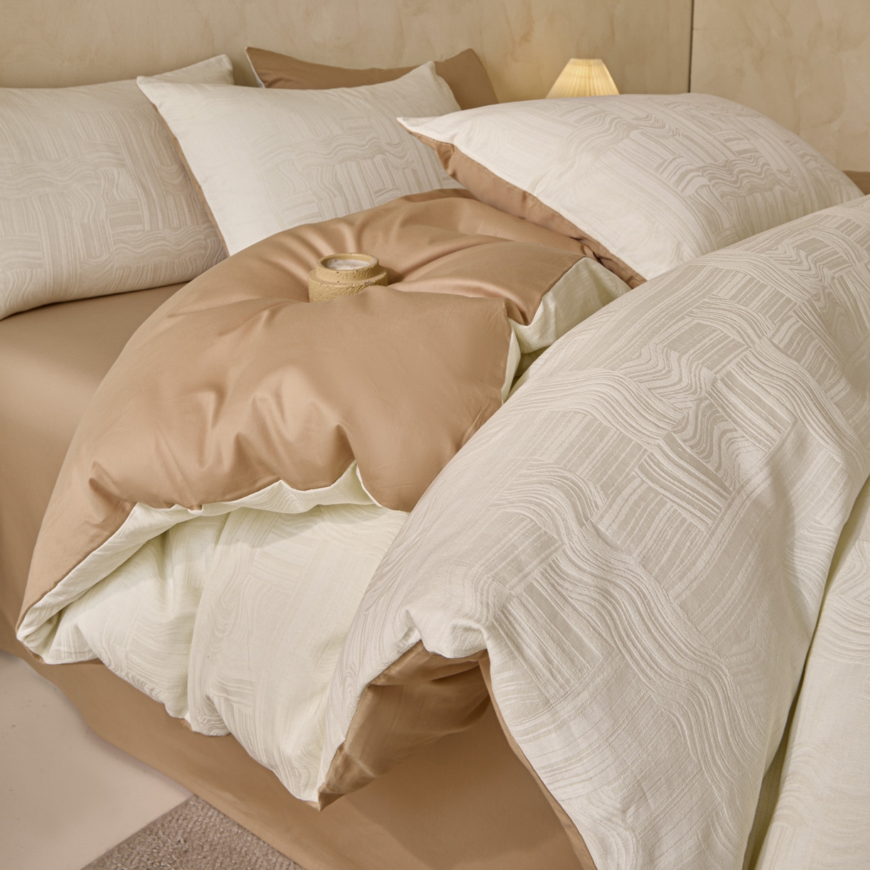 雯雨家纺 2026新款全棉60s全棉提花四件套 奶白川