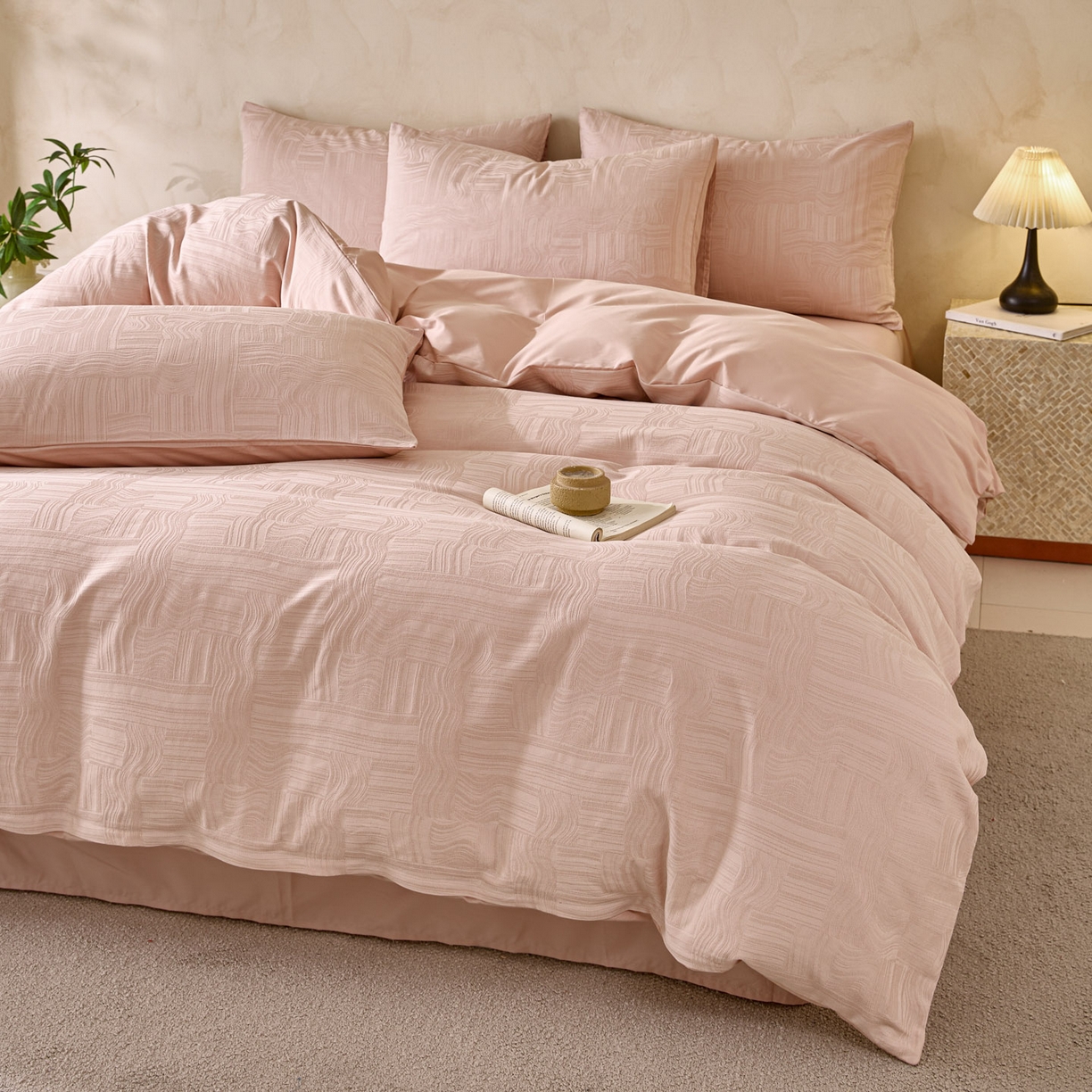 91家纺网 家纺一手货源 找家纺 雯雨家纺 2026新款全棉60s全棉提花四件套 素恒肌理