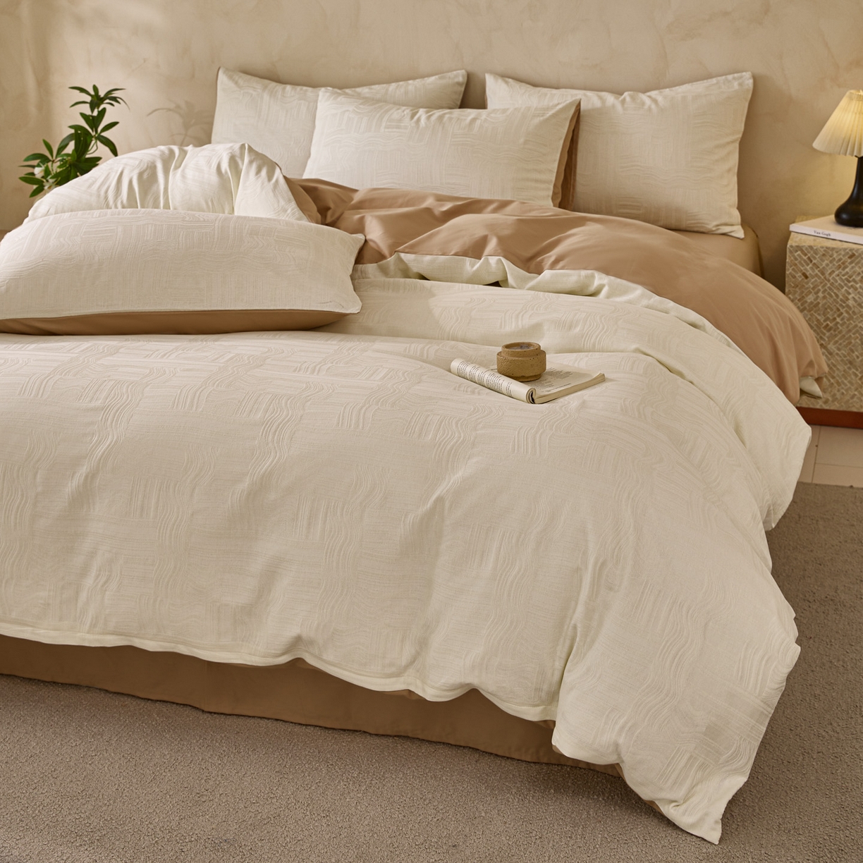 91家纺网 家纺一手货源 找家纺 雯雨家纺 2026新款全棉60s全棉提花四件套 奶白川