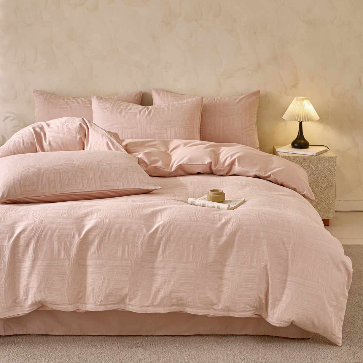 91家纺网 家纺一手货源 找家纺 雯雨家纺 2026新款全棉60s全棉提花四件套 素恒肌理