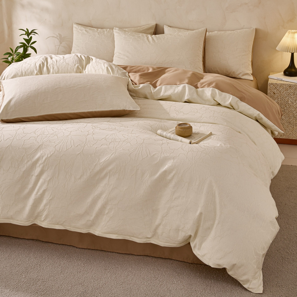 91家纺网 家纺一手货源 找家纺 雯雨家纺 2026新款全棉60s全棉提花四件套 棕韵浮香