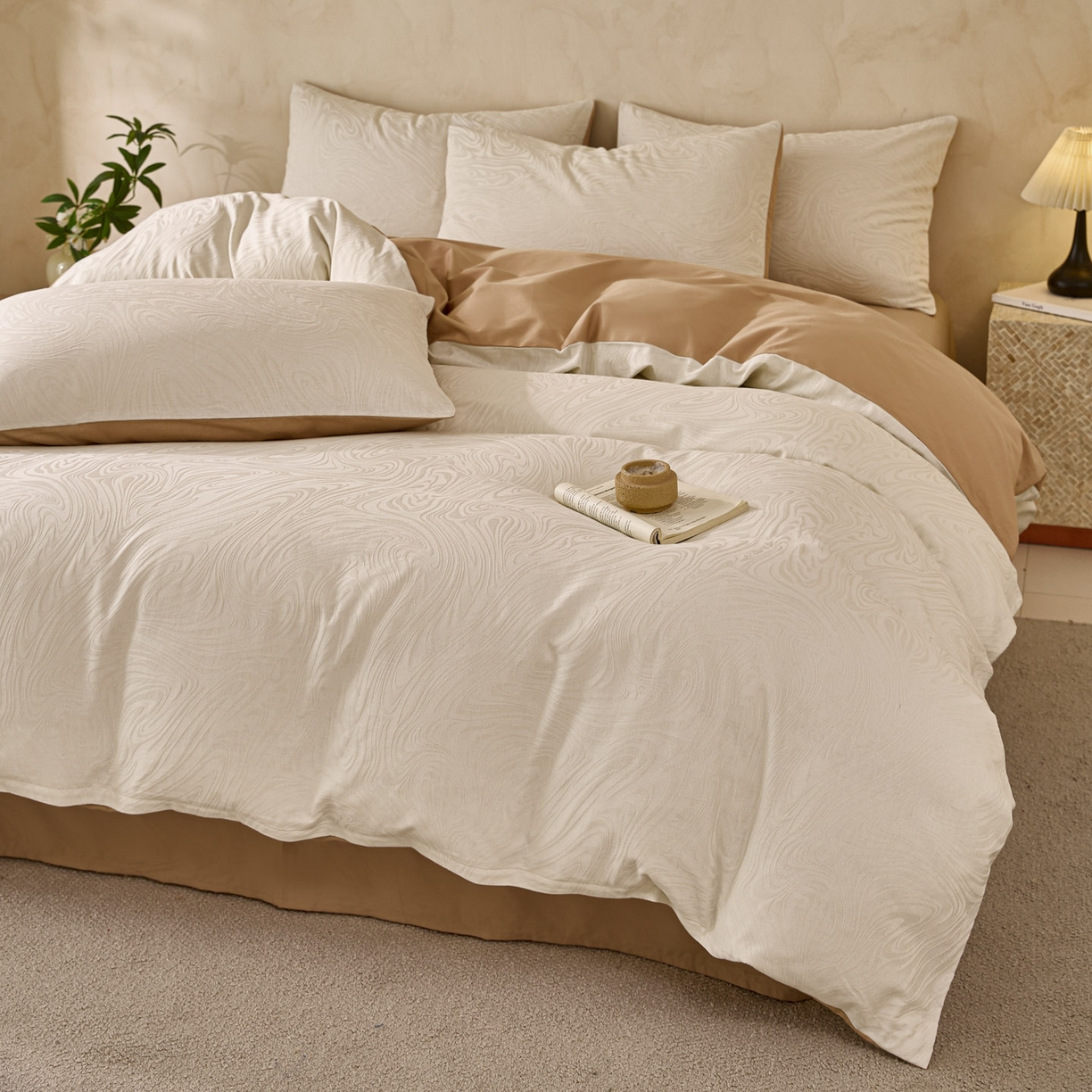 91家纺网 家纺一手货源 找家纺 雯雨家纺 2026新款全棉60s全棉提花四件套 云砂流纹