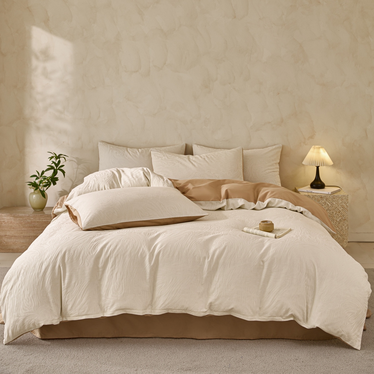 91家纺网 家纺一手货源 找家纺 雯雨家纺 2026新款全棉60s全棉提花四件套 云砂流纹