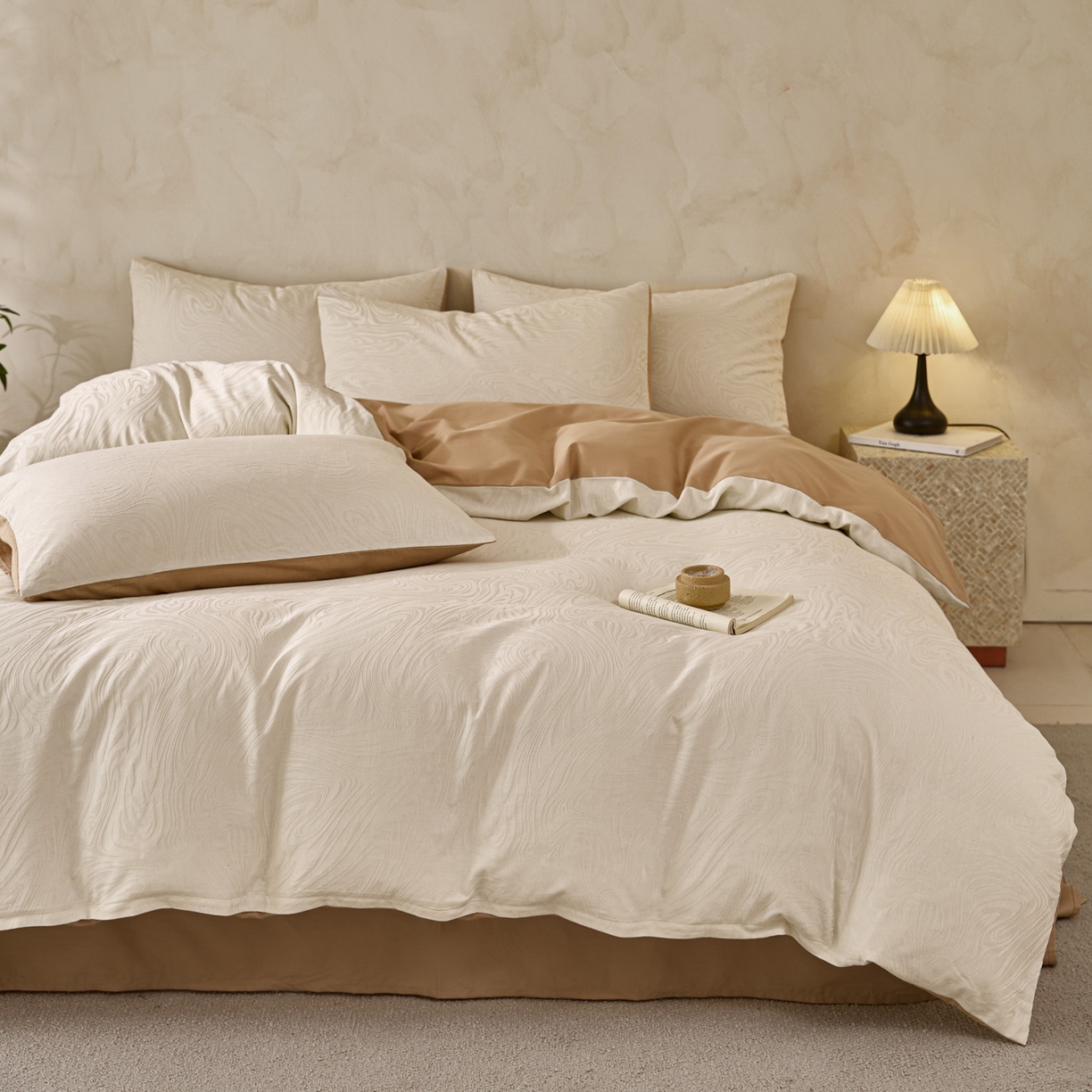 91家纺网 家纺一手货源 找家纺 雯雨家纺 2026新款全棉60s全棉提花四件套 云砂流纹