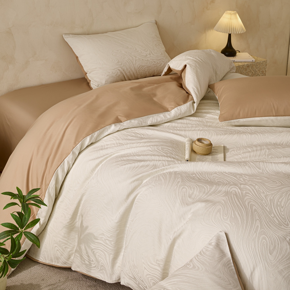 91家纺网 家纺一手货源 找家纺 雯雨家纺 2026新款全棉60s全棉提花四件套 云砂流纹