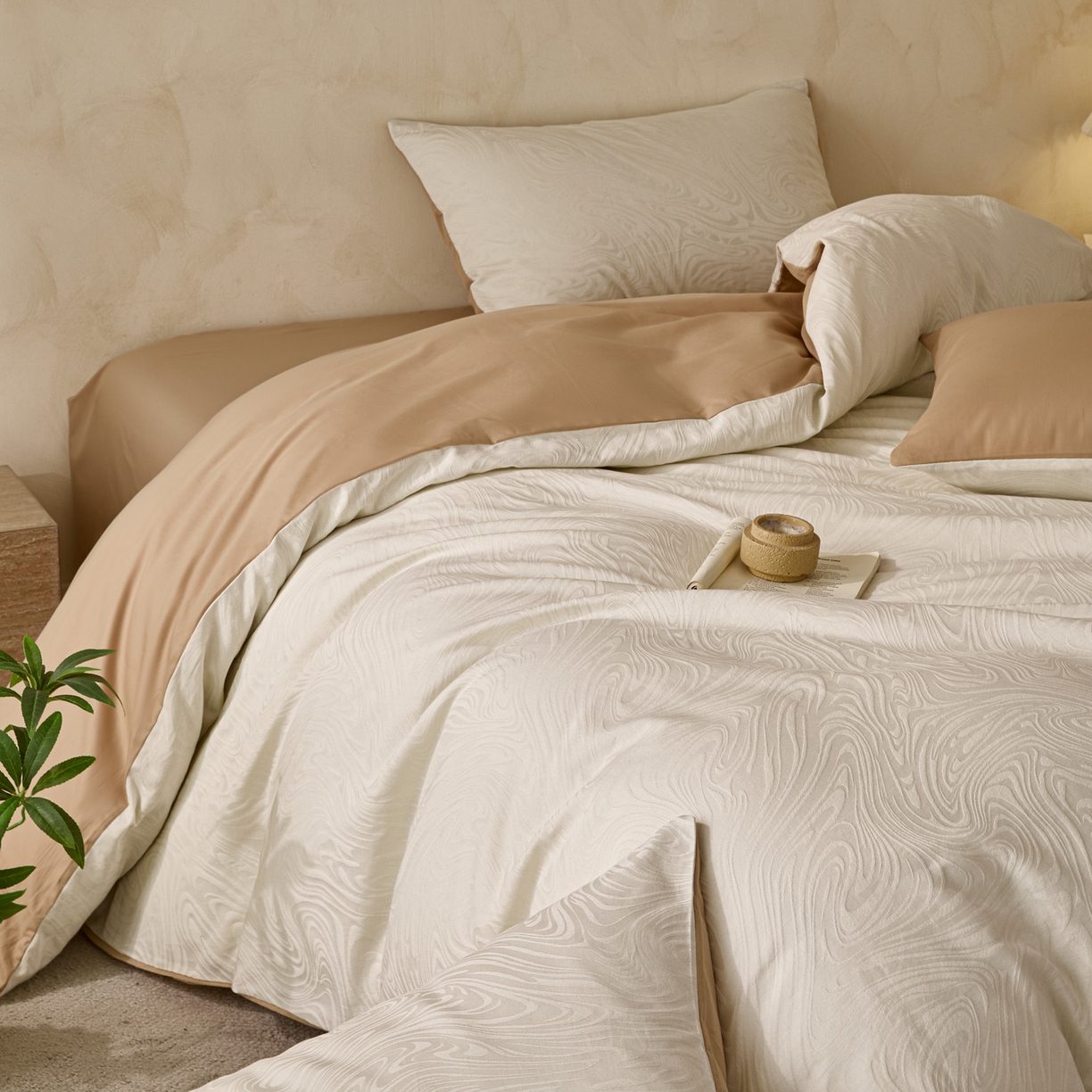 91家纺网 家纺一手货源 找家纺 雯雨家纺 2026新款全棉60s全棉提花四件套 云砂流纹