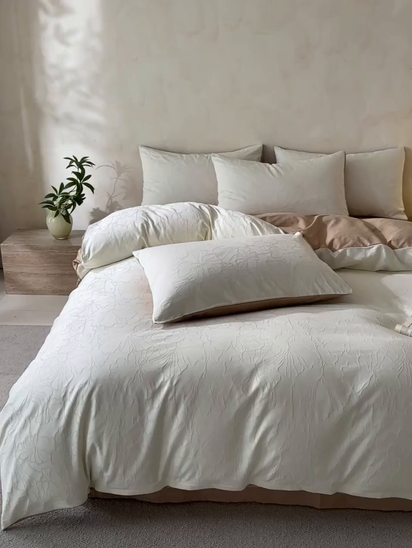 91家纺网 家纺一手货源 找家纺 雯雨家纺 2026新款全棉60s全棉提花四件套 云砂流纹