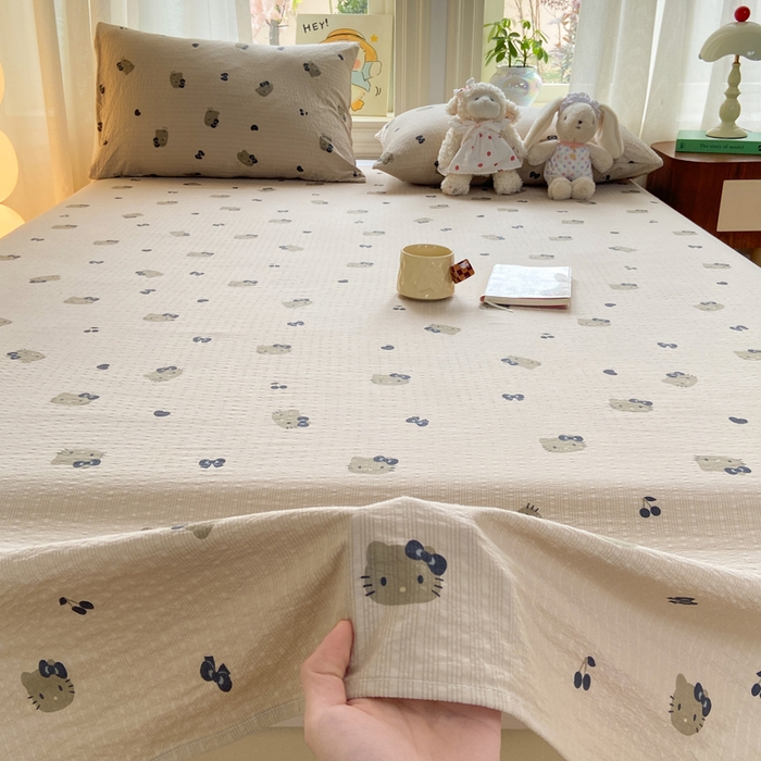 91家纺网 家纺一手货源 找家纺 赛琳 2026新款泡芙纱床单系列单床单床单单件（有买家秀） 咖啡小猫