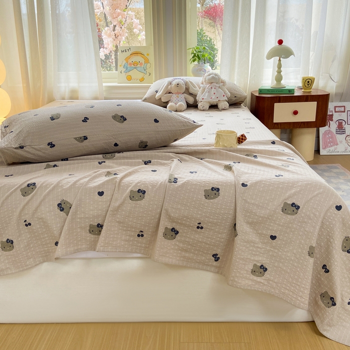 91家纺网 家纺一手货源 找家纺 赛琳 2026新款泡芙纱床单系列单床单床单单件（有买家秀） 咖啡小猫