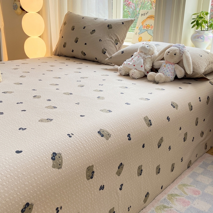 91家纺网 家纺一手货源 找家纺 赛琳 2026新款泡芙纱床单系列单床单床单单件（有买家秀） 咖啡小猫