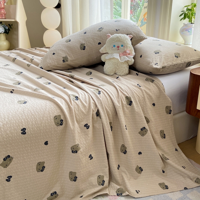 91家纺网 家纺一手货源 找家纺 赛琳 2026新款泡芙纱床单系列单床单床单单件（有买家秀） 咖啡小猫