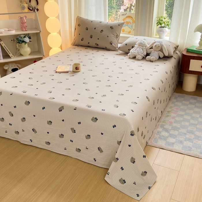 91家纺网 家纺一手货源 找家纺 赛琳 2026新款泡芙纱床单系列单床单床单单件（有买家秀） 咖啡小猫