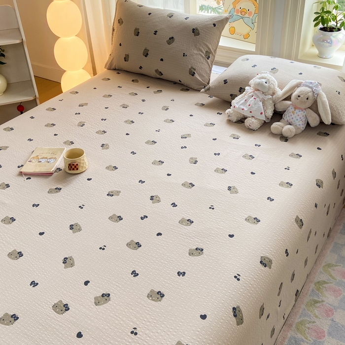 91家纺网 家纺一手货源 找家纺 赛琳 2026新款泡芙纱床单系列单床单床单单件（有买家秀） 咖啡小猫