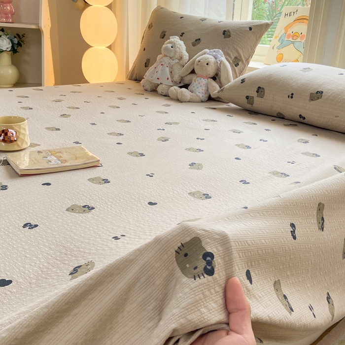 91家纺网 家纺一手货源 找家纺 赛琳 2026新款泡芙纱床单系列单床单床单单件（有买家秀） 咖啡小猫