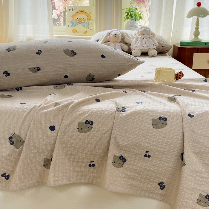 91家纺网 家纺一手货源 找家纺 赛琳 2026新款泡芙纱床单系列单床单床单单件（有买家秀） 咖啡小猫