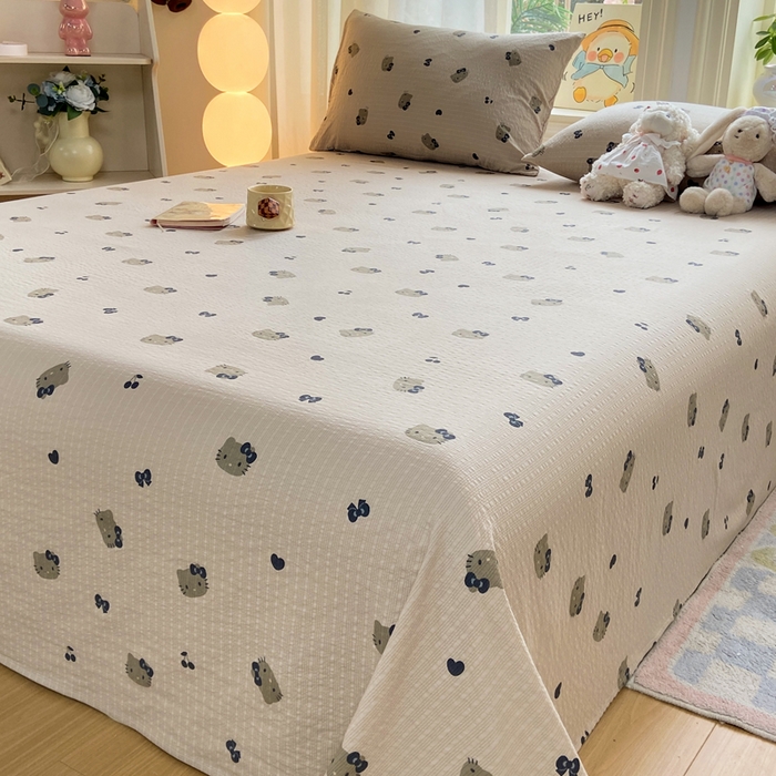 91家纺网 家纺一手货源 找家纺 赛琳 2026新款泡芙纱床单系列单床单床单单件（有买家秀） 咖啡小猫