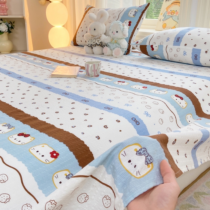 91家纺网 家纺一手货源 找家纺 赛琳 2026新款泡芙纱床单系列单床单床单单件（有买家秀） 可可小猫条