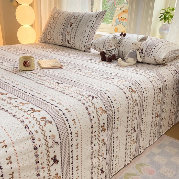 91家纺网 家纺一手货源 找家纺 赛琳 2026新款泡芙纱床单系列单床单床单单件（有买家秀） 栗色术马纹