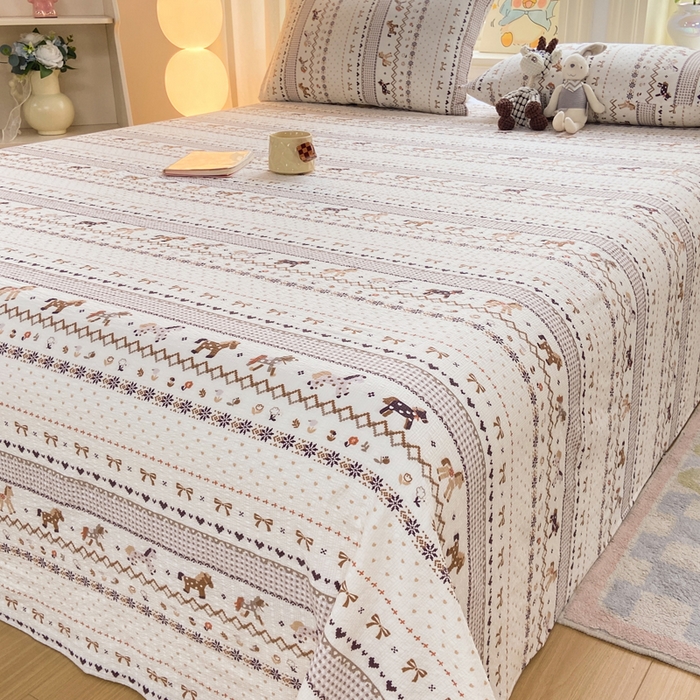 91家纺网 家纺一手货源 找家纺 赛琳 2026新款泡芙纱床单系列单床单床单单件（有买家秀） 栗色术马纹