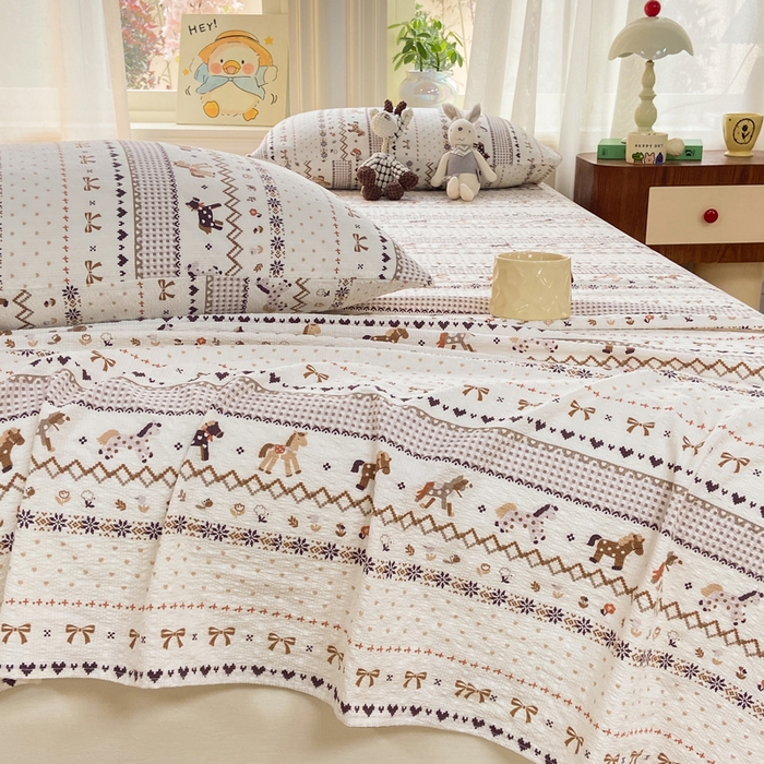 91家纺网 家纺一手货源 找家纺 赛琳 2026新款泡芙纱床单系列单床单床单单件（有买家秀） 栗色术马纹