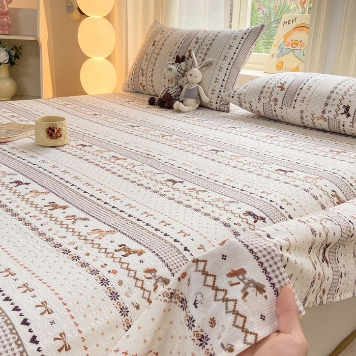 91家纺网 家纺一手货源 找家纺 赛琳 2026新款泡芙纱床单系列单床单床单单件（有买家秀） 栗色术马纹