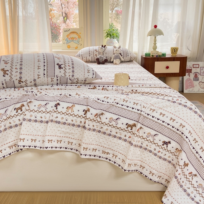 91家纺网 家纺一手货源 找家纺 赛琳 2026新款泡芙纱床单系列单床单床单单件（有买家秀） 栗色术马纹