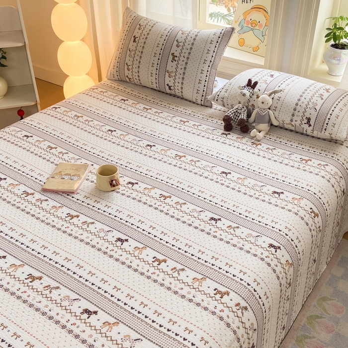 91家纺网 家纺一手货源 找家纺 赛琳 2026新款泡芙纱床单系列单床单床单单件（有买家秀） 栗色术马纹