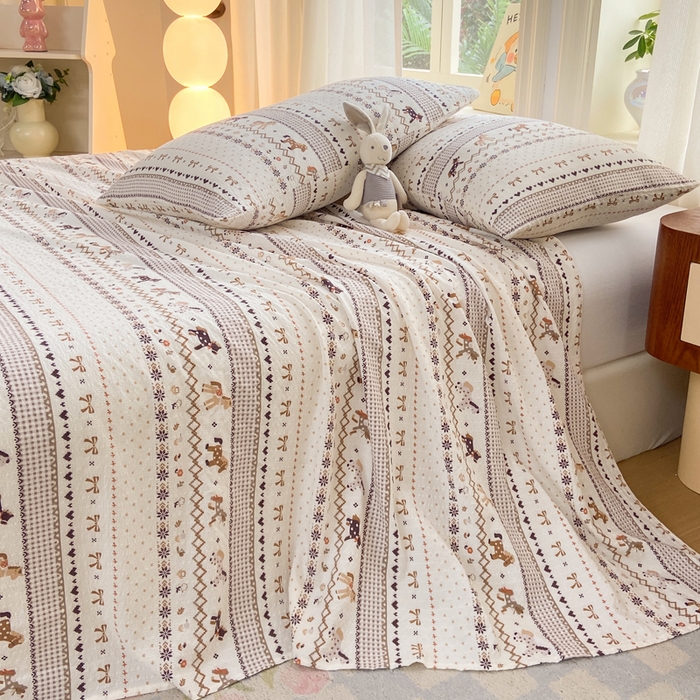 91家纺网 家纺一手货源 找家纺 赛琳 2026新款泡芙纱床单系列单床单床单单件（有买家秀） 栗色术马纹