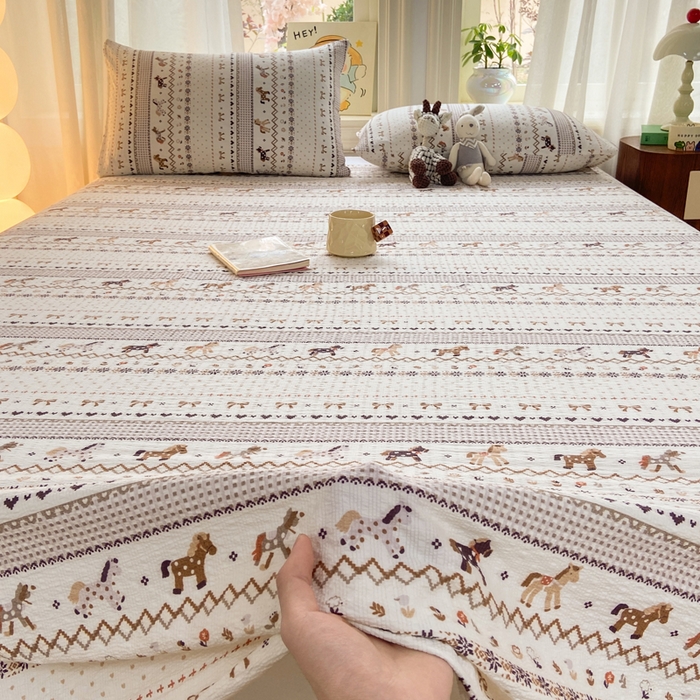 91家纺网 家纺一手货源 找家纺 赛琳 2026新款泡芙纱床单系列单床单床单单件（有买家秀） 栗色术马纹