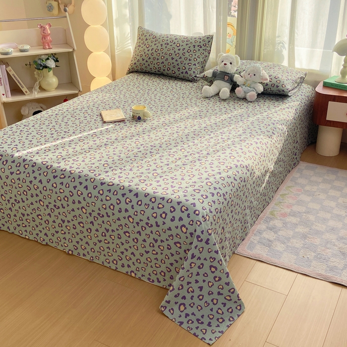 91家纺网 家纺一手货源 找家纺 赛琳 2026新款泡芙纱床单系列单床单床单单件（有买家秀） 绿绸豹纹心