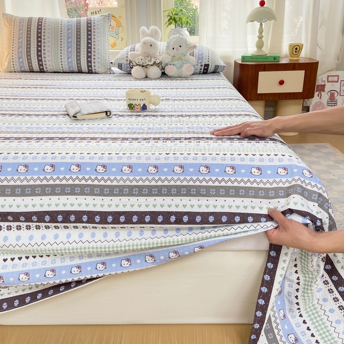 91家纺网 家纺一手货源 找家纺 赛琳 2026新款泡芙纱床单系列单床单床单单件（有买家秀） 猫咪集蓝