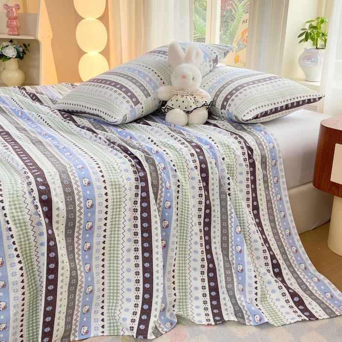 91家纺网 家纺一手货源 找家纺 赛琳 2026新款泡芙纱床单系列单床单床单单件（有买家秀） 猫咪集蓝