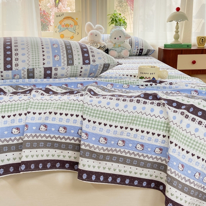 91家纺网 家纺一手货源 找家纺 赛琳 2026新款泡芙纱床单系列单床单床单单件（有买家秀） 猫咪集蓝