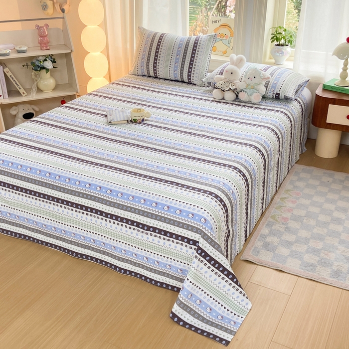 91家纺网 家纺一手货源 找家纺 赛琳 2026新款泡芙纱床单系列单床单床单单件（有买家秀） 猫咪集蓝