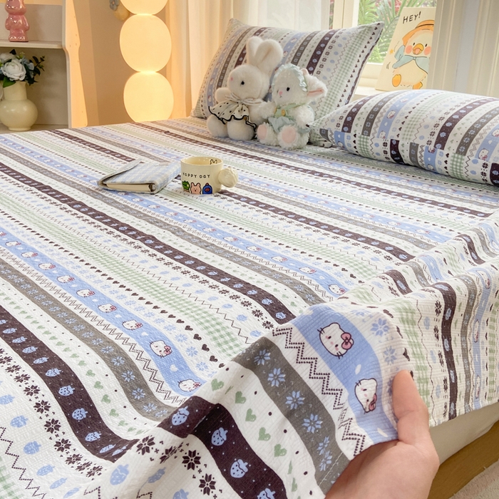 91家纺网 家纺一手货源 找家纺 赛琳 2026新款泡芙纱床单系列单床单床单单件（有买家秀） 猫咪集蓝