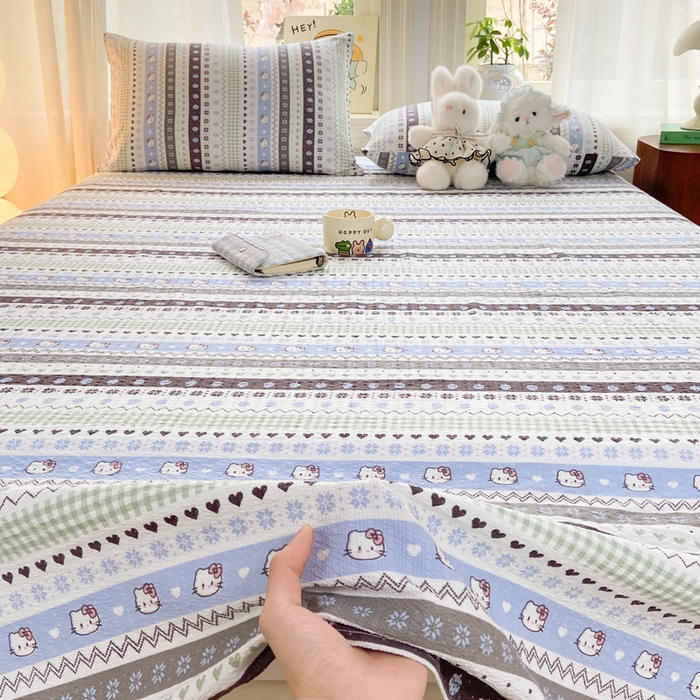 91家纺网 家纺一手货源 找家纺 赛琳 2026新款泡芙纱床单系列单床单床单单件（有买家秀） 猫咪集蓝