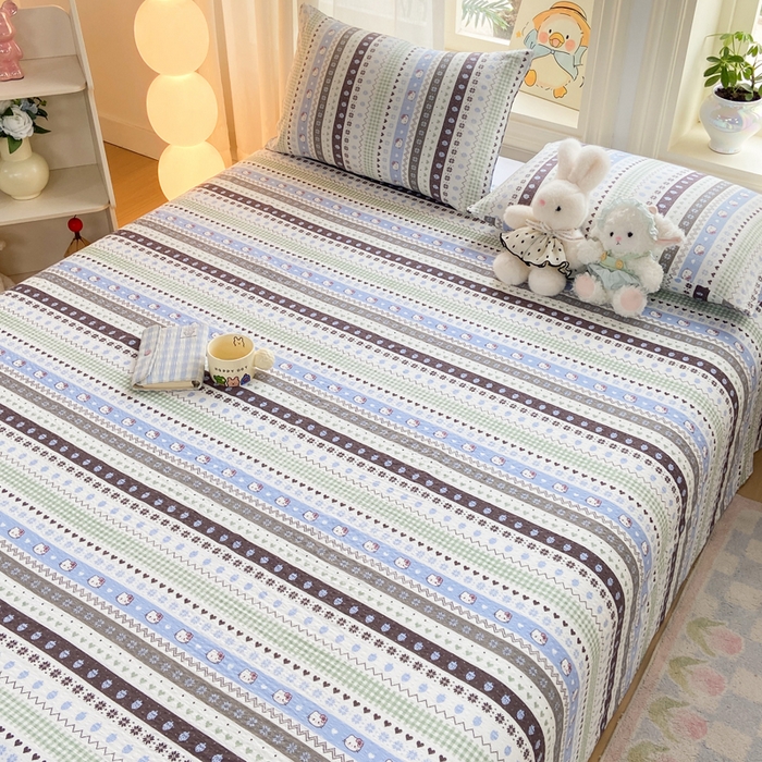 91家纺网 家纺一手货源 找家纺 赛琳 2026新款泡芙纱床单系列单床单床单单件（有买家秀） 猫咪集蓝