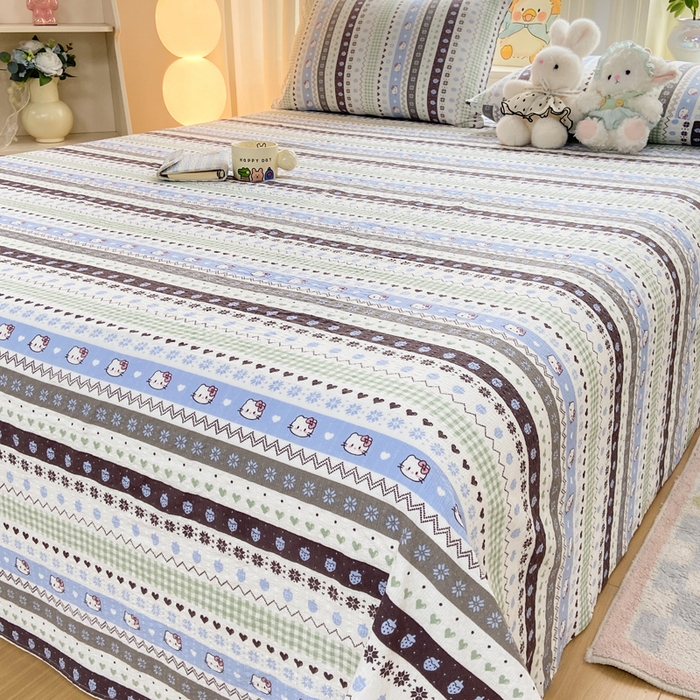 91家纺网 家纺一手货源 找家纺 赛琳 2026新款泡芙纱床单系列单床单床单单件（有买家秀） 猫咪集蓝