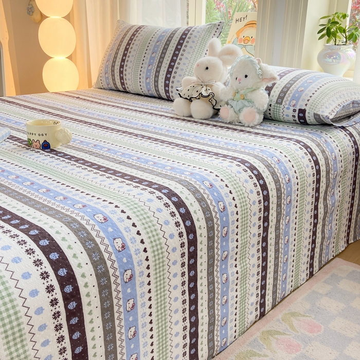 91家纺网 家纺一手货源 找家纺 赛琳 2026新款泡芙纱床单系列单床单床单单件（有买家秀） 猫咪集蓝