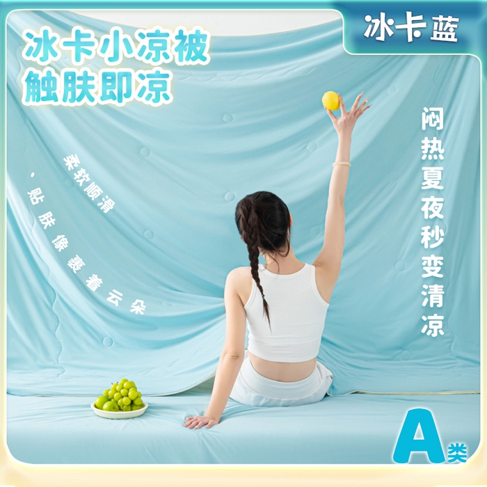 爱彼家纺 2026夏季热款冰卡Pro+深睡双面用锦纶夏被空调被夏季A类抗菌冰凉单夏被-冰卡夏被系列 冰卡-天蓝+芝士