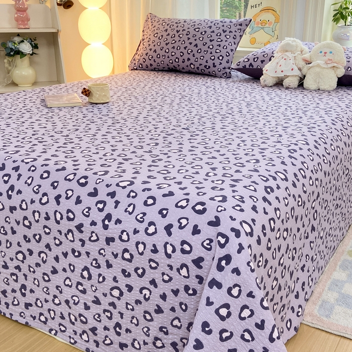 91家纺网 家纺一手货源 找家纺 赛琳 2026新款泡芙纱床单系列单床单床单单件（有买家秀） 紫绸豹纹心