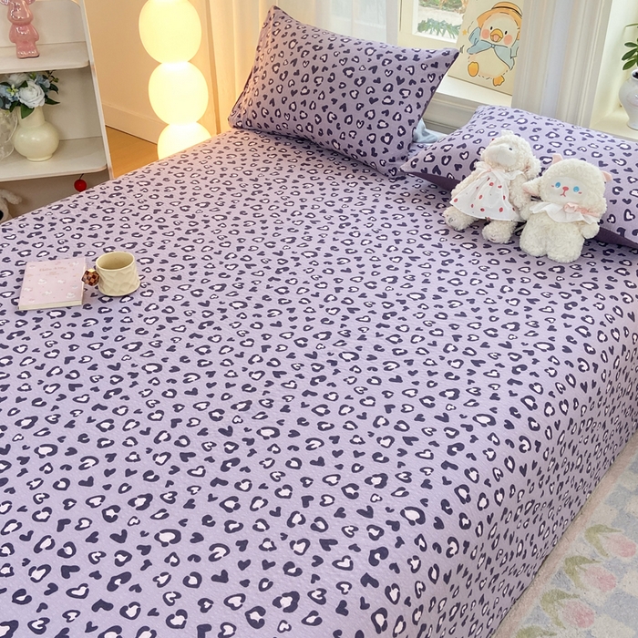 91家纺网 家纺一手货源 找家纺 赛琳 2026新款泡芙纱床单系列单床单床单单件（有买家秀） 紫绸豹纹心