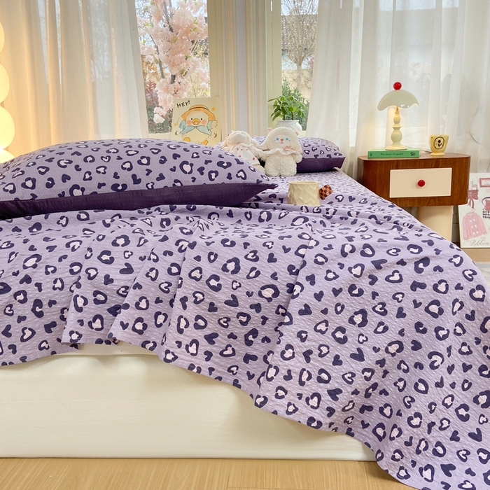 91家纺网 家纺一手货源 找家纺 赛琳 2026新款泡芙纱床单系列单床单床单单件（有买家秀） 紫绸豹纹心