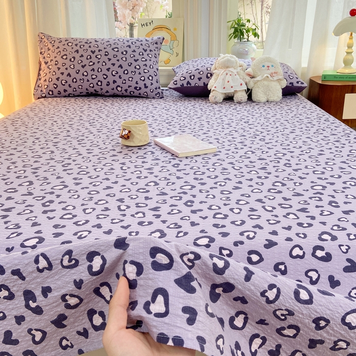 91家纺网 家纺一手货源 找家纺 赛琳 2026新款泡芙纱床单系列单床单床单单件（有买家秀） 紫绸豹纹心
