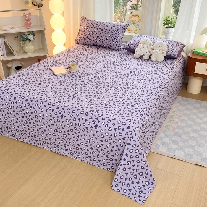 91家纺网 家纺一手货源 找家纺 赛琳 2026新款泡芙纱床单系列单床单床单单件（有买家秀） 紫绸豹纹心