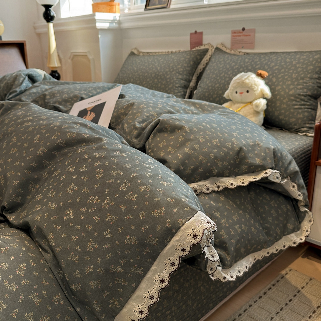 91家纺网 家纺一手货源 找家纺 （总）橙子家居 2026新款纯棉法式复古蕾丝花边床盖四件套