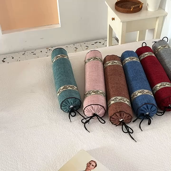 91家纺网 家纺一手货源 找家纺 （总）仁宇枕业 2026新款仿麻布欧式圆形糖果枕腰枕护颈椎荞麦枕头枕芯