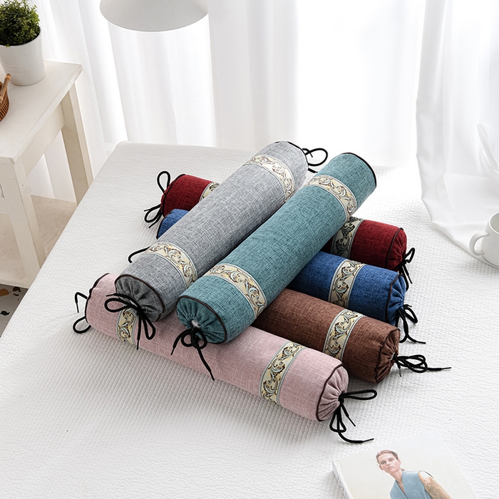 91家纺网 家纺一手货源 找家纺 （总）仁宇枕业 2026新款仿麻布欧式圆形糖果枕腰枕护颈椎荞麦枕头枕芯